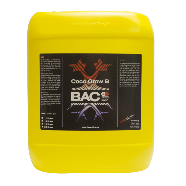 Coco B Grow 20 L BAC - Nutrientes para Cultivos de Coco