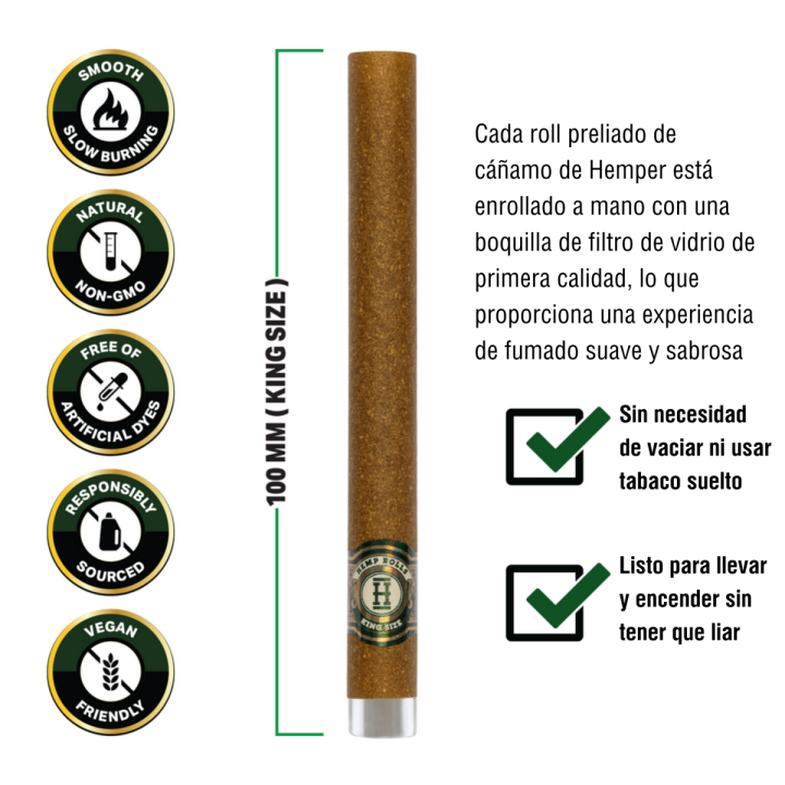Pre-enrollados King Size Rolls 2 pk con boquilla Hemper