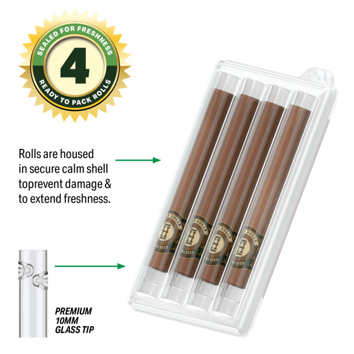 Pre-enrollados Mini Rolls 4 PK con Boquilla de Vidrio - Hemper